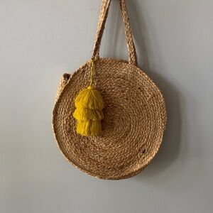 Handwoven Straw Tote with Yellow Tassel